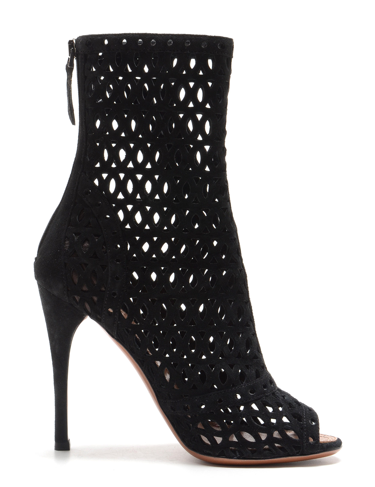 Alaïa of Paris Cut Out Black Suede Leather Peep Toe Booties