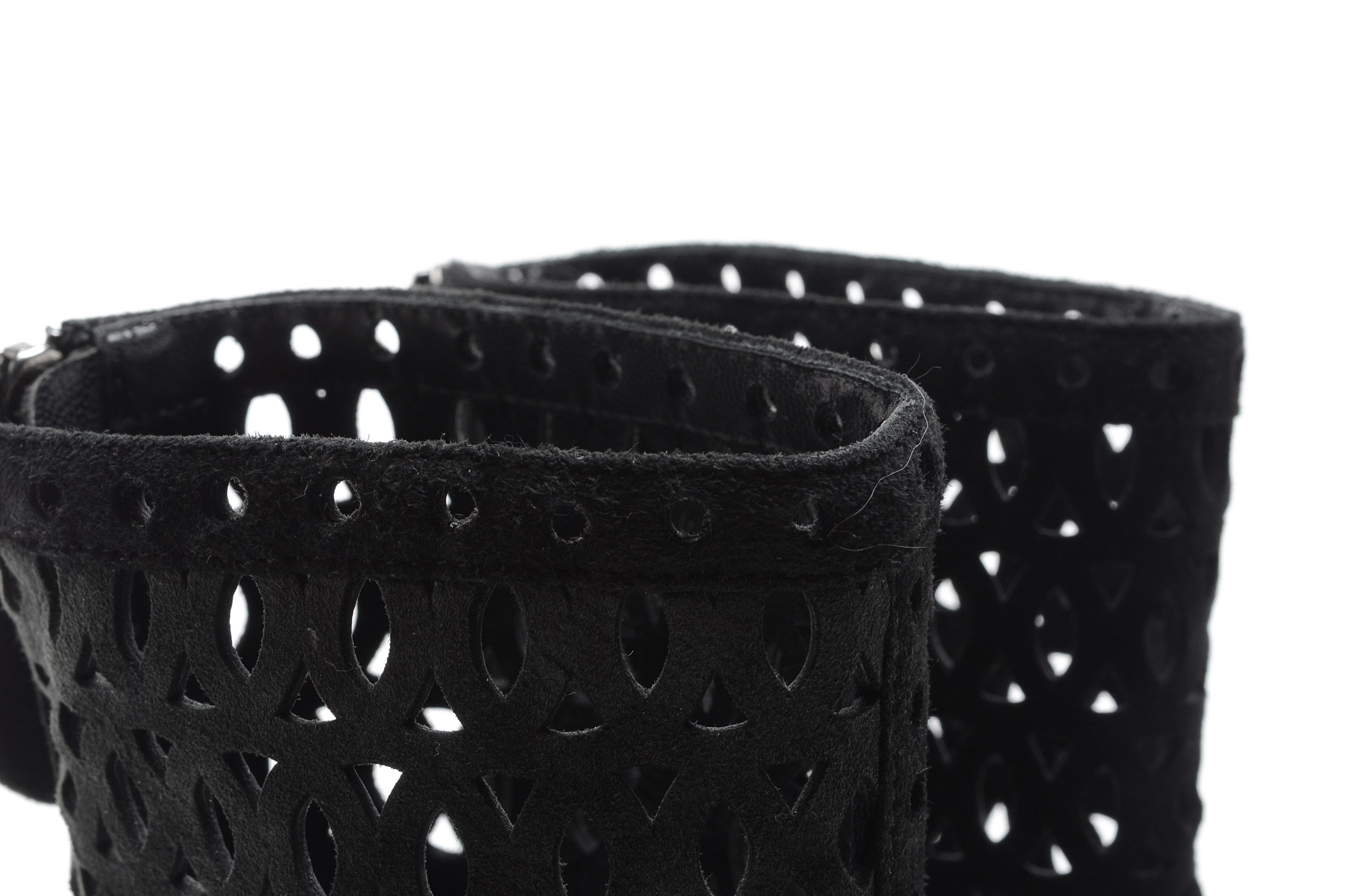 Alaïa of Paris Cut Out Black Suede Leather Peep Toe Booties