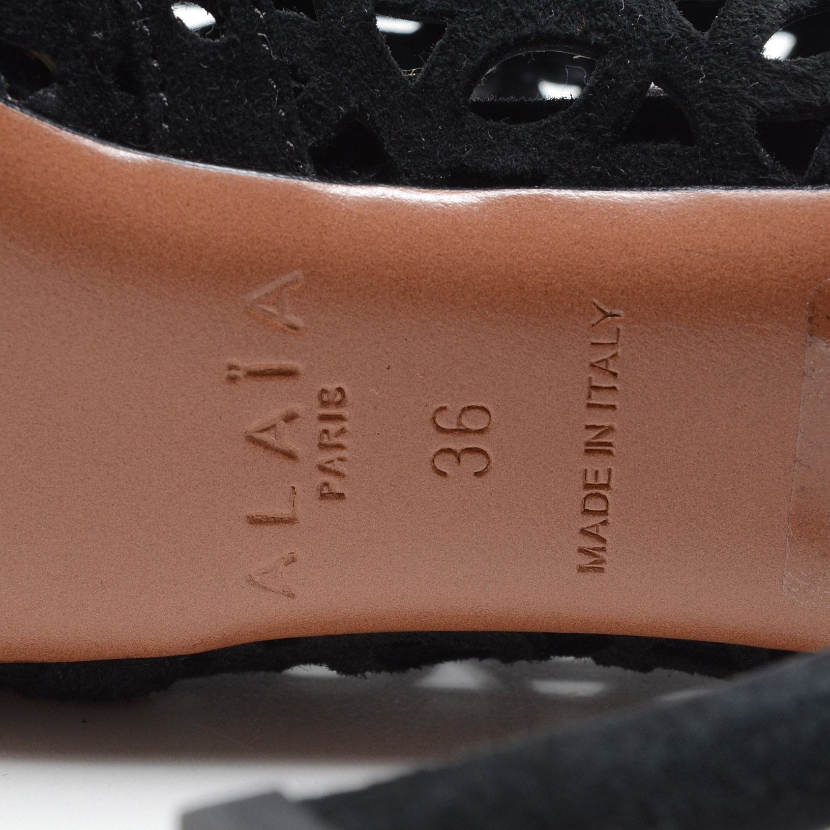 Alaïa of Paris Cut Out Black Suede Leather Peep Toe Booties