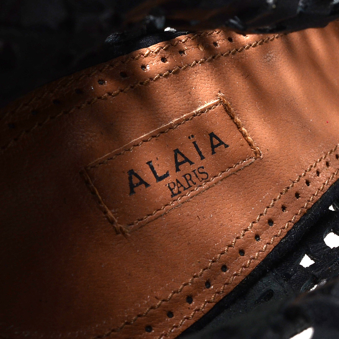 Alaïa of Paris Cut Out Black Suede Leather Peep Toe Booties