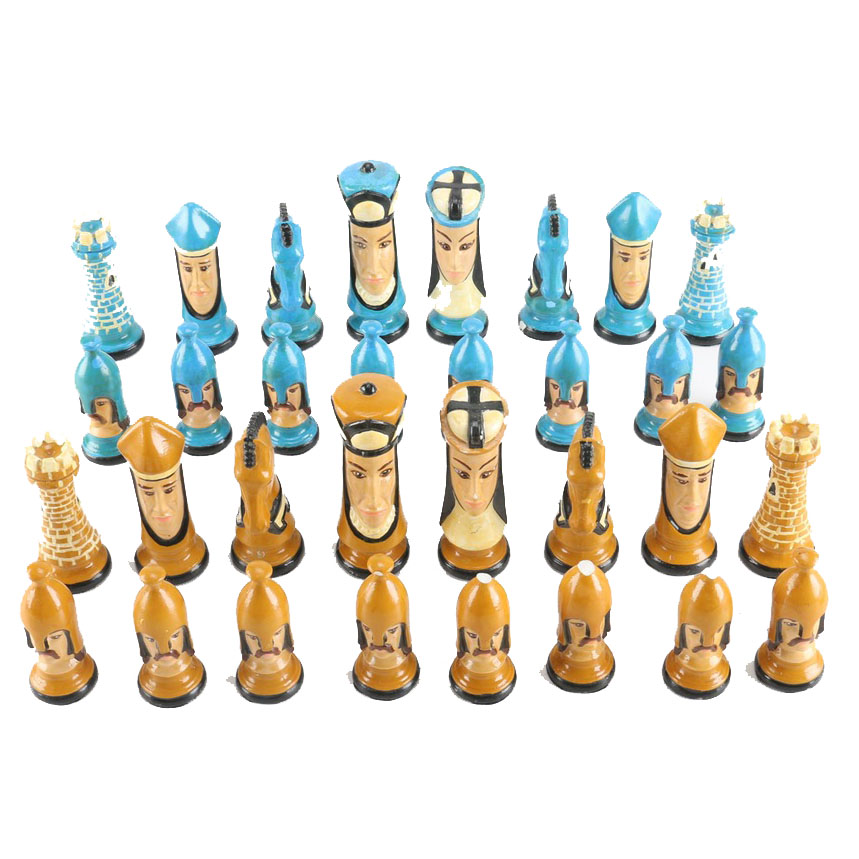 Vintage Hand Painted Plaster Chess Set