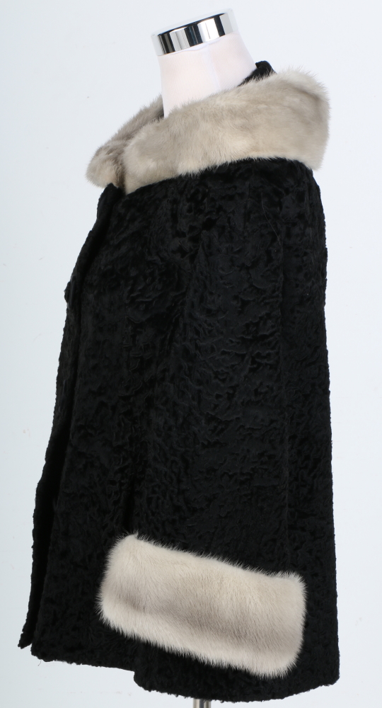 1970s Broadtail Lamb and Mink Fur Coat by Marshall Field & Company