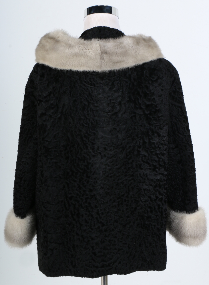 1970s Broadtail Lamb and Mink Fur Coat by Marshall Field & Company