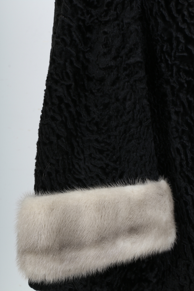 1970s Broadtail Lamb and Mink Fur Coat by Marshall Field & Company