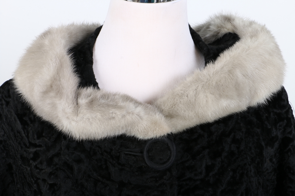 1970s Broadtail Lamb and Mink Fur Coat by Marshall Field & Company