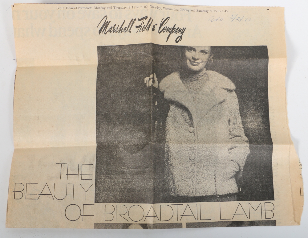 1970s Broadtail Lamb and Mink Fur Coat by Marshall Field & Company