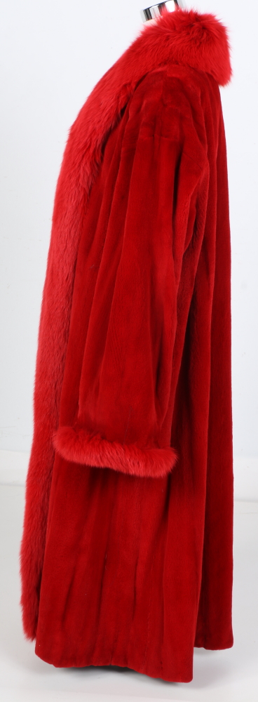 Louis Féraud Red Sheared Beaver Fur Coat With Fox Fur Trim