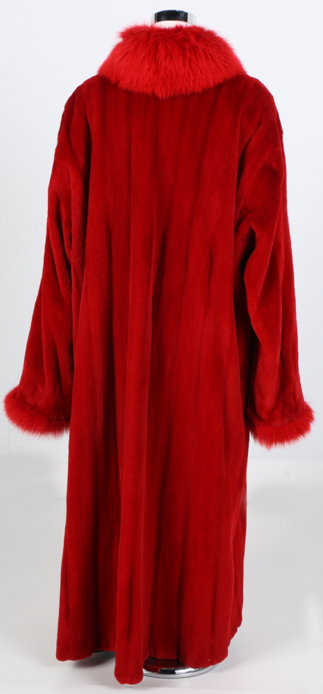 Louis Féraud Red Sheared Beaver Fur Coat With Fox Fur Trim