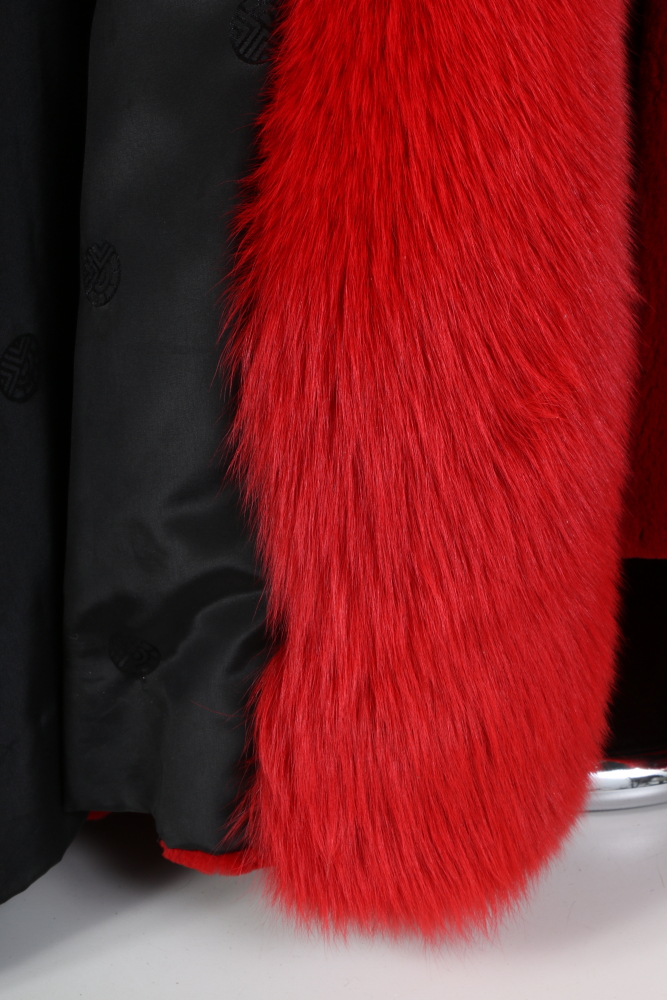 Louis Féraud Red Sheared Beaver Fur Coat With Fox Fur Trim