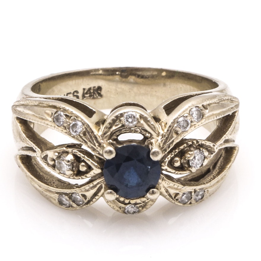 14K Yellow Gold Sapphire and Diamond Ring