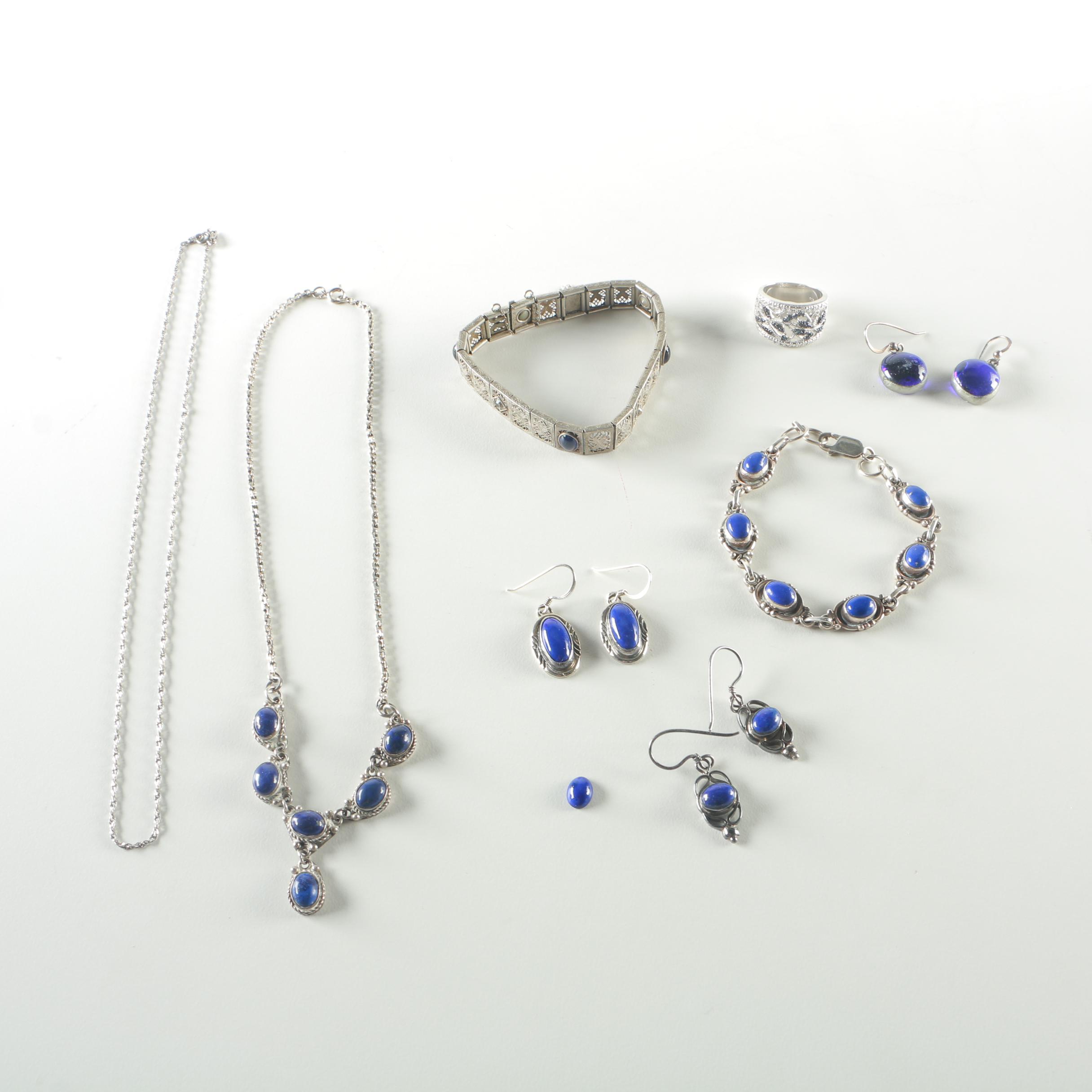 Sterling Silver,  Lapis and Glass Jewelry Selection