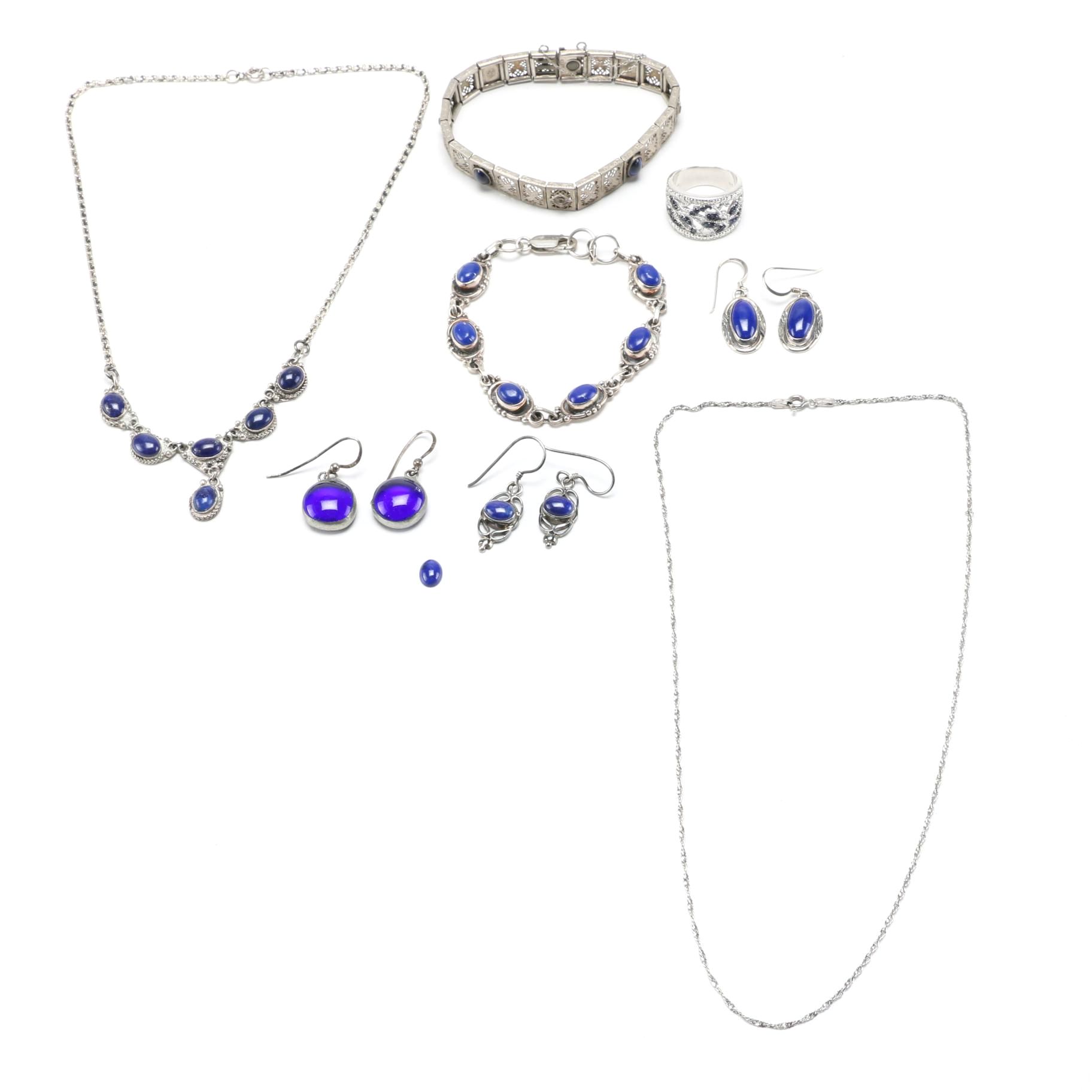 Sterling Silver,  Lapis and Glass Jewelry Selection