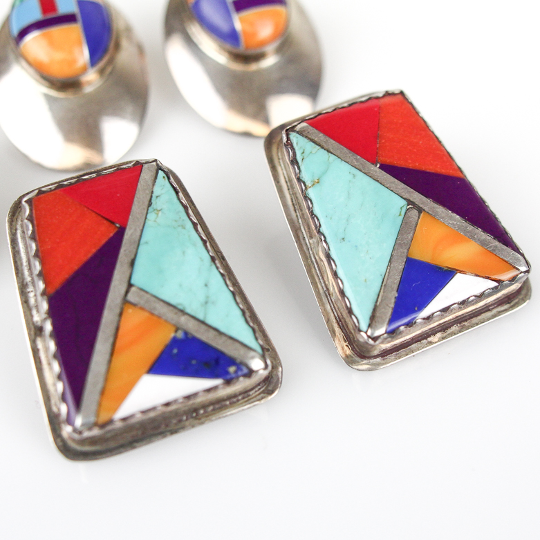Sterling Silver and Inlaid Natural Stone Mosaic Jewelry