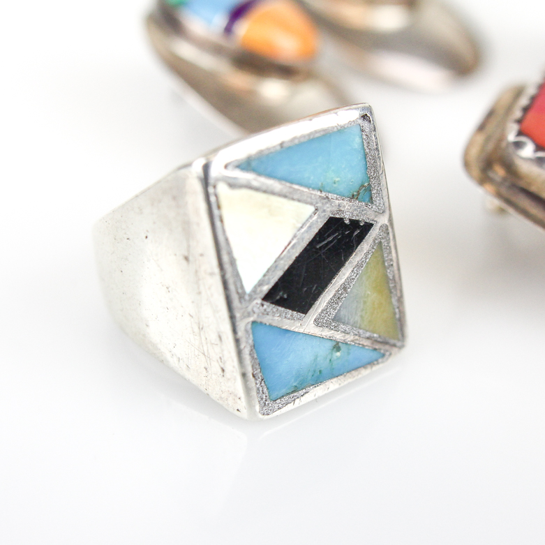 Sterling Silver and Inlaid Natural Stone Mosaic Jewelry