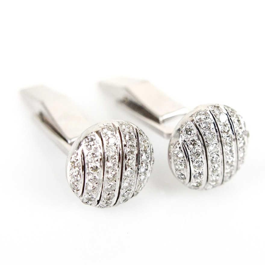 14K White Gold and 1.20 CTW Diamond Cufflinks