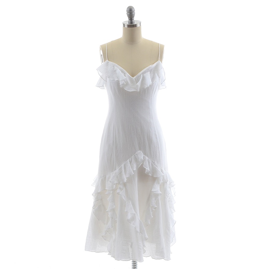 Ralph Lauren White Cotton Sleeveless Dress with Ruffles