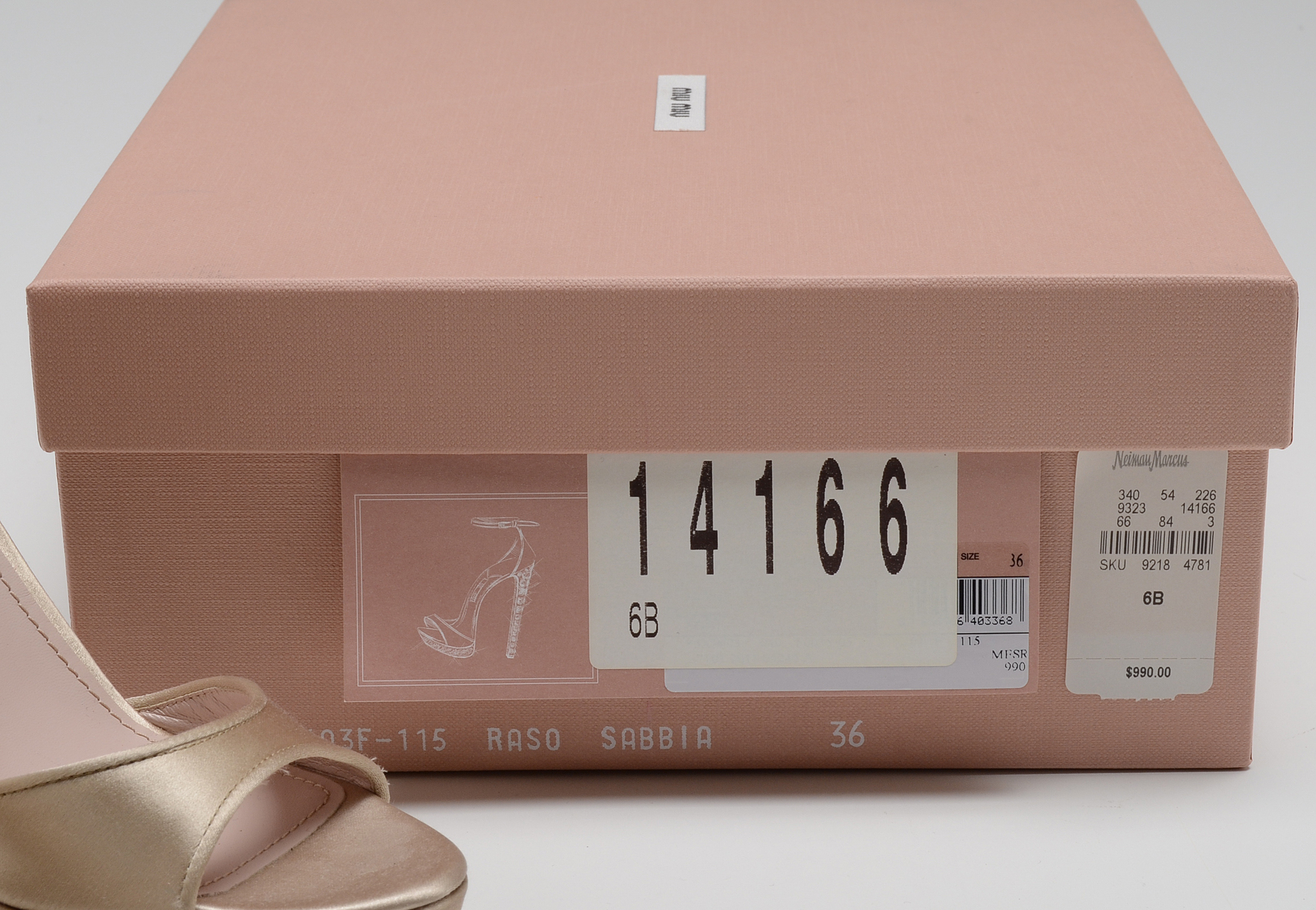 Susan's Miu Miu Champagne Silky Satin Open Toe Leather Platform Dress Sandals Worn in the First Episode of "Devious Maids"