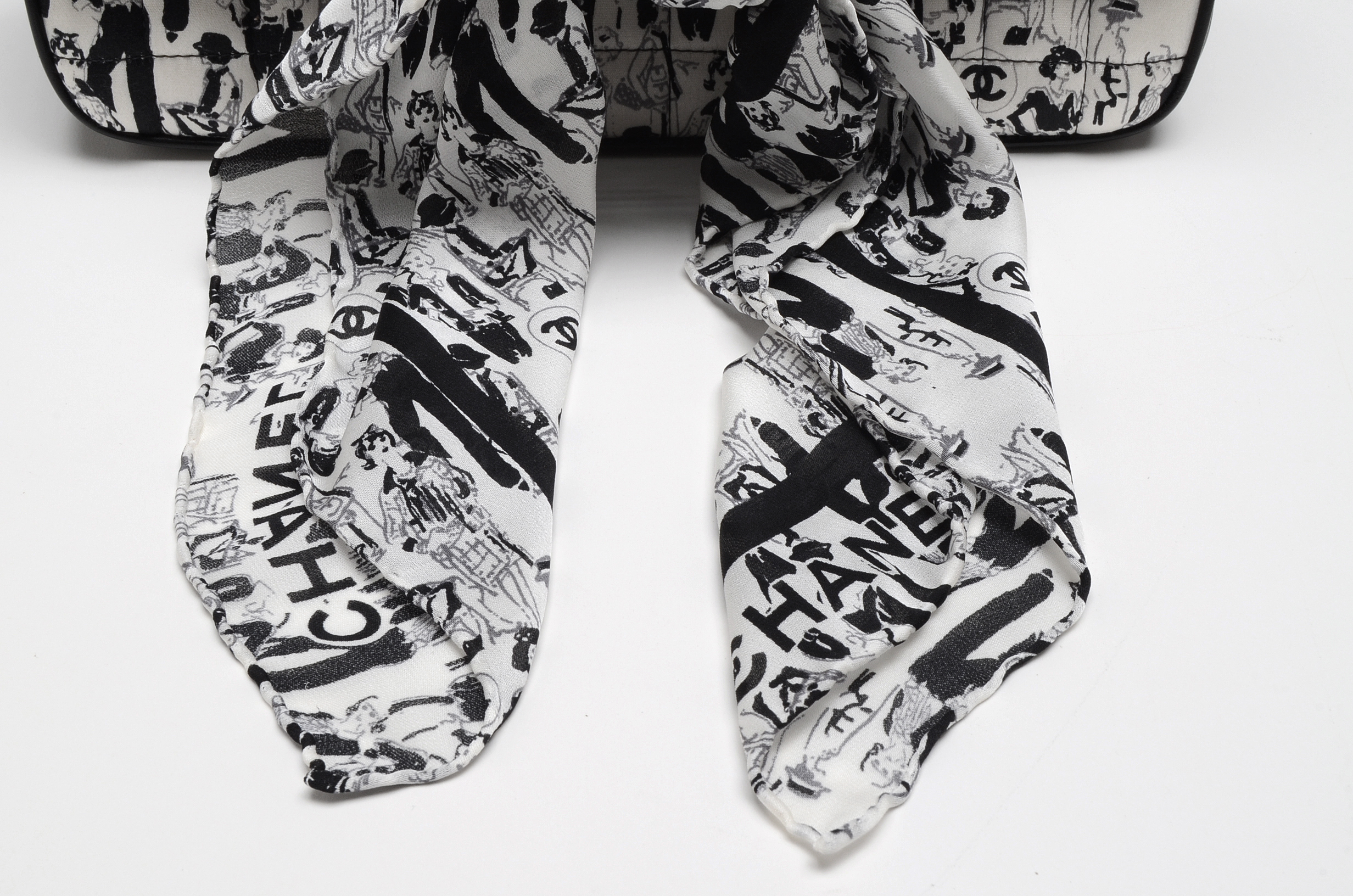 Chanel Black and White Silk Coco Mademoiselle Print Lambskin Leather Flapbag