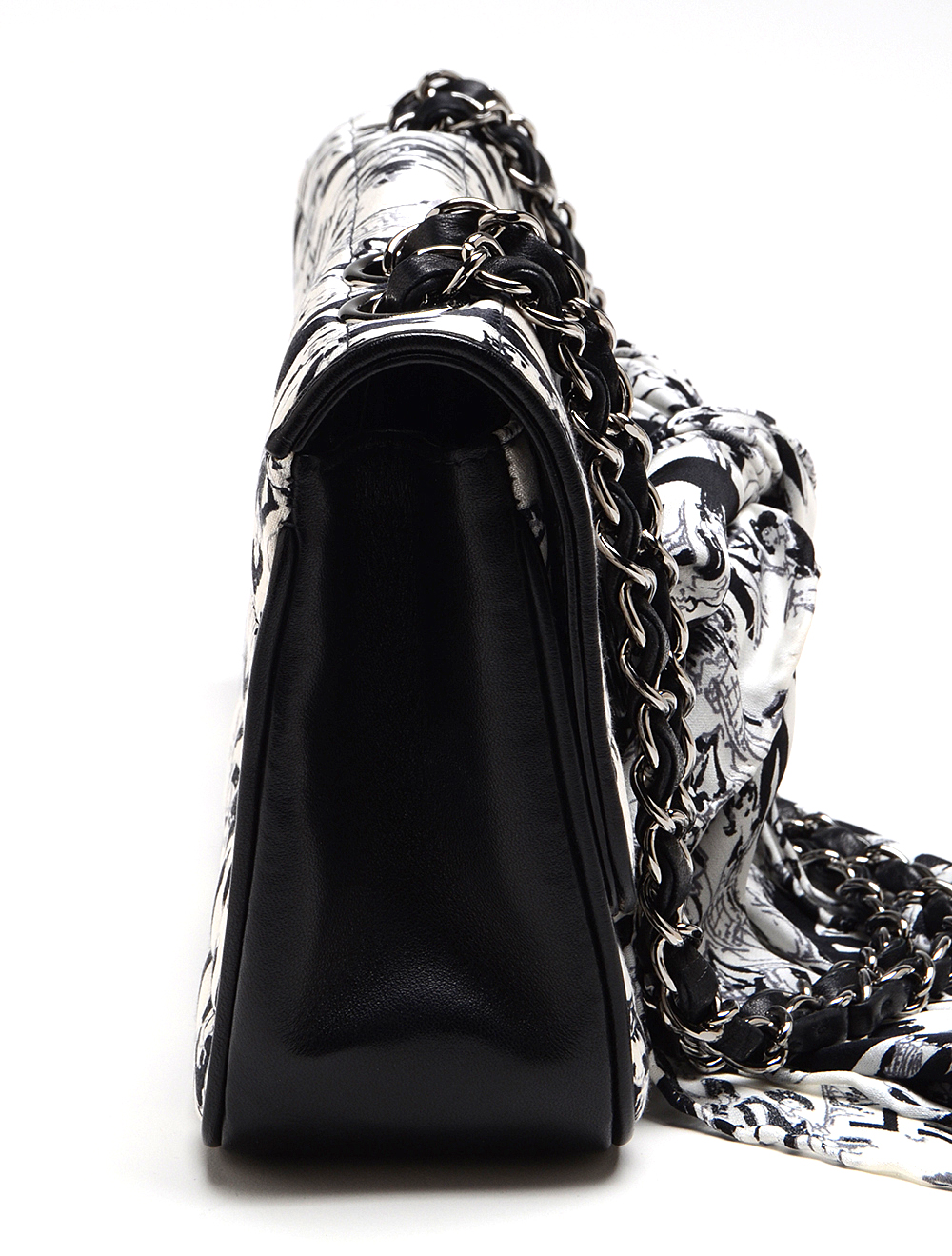 Chanel Black and White Silk Coco Mademoiselle Print Lambskin Leather Flapbag