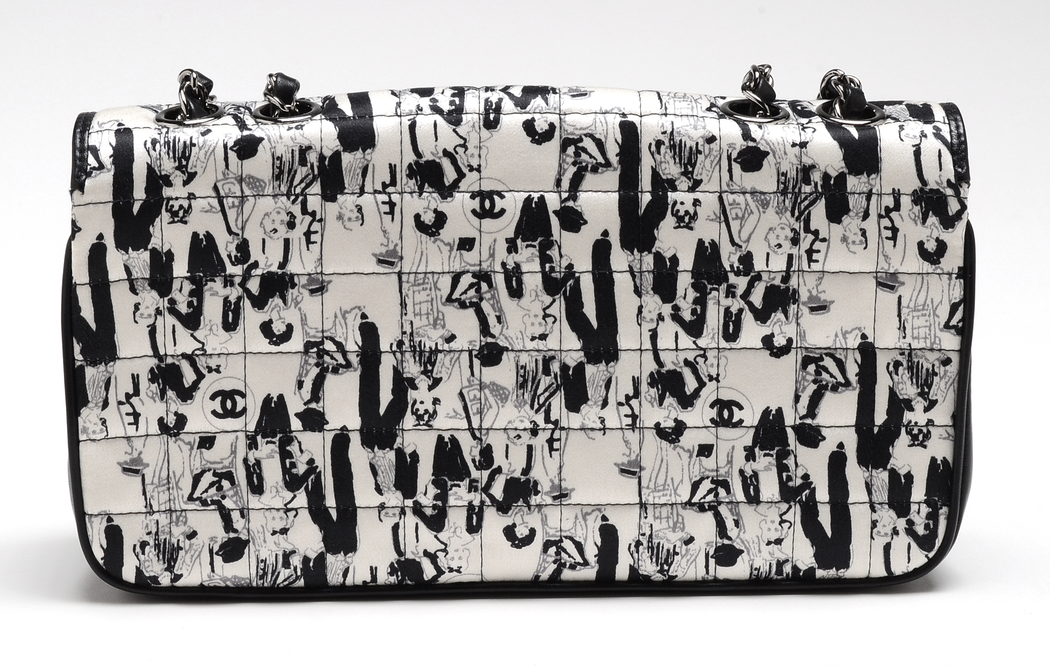 Chanel Black and White Silk Coco Mademoiselle Print Lambskin Leather Flapbag