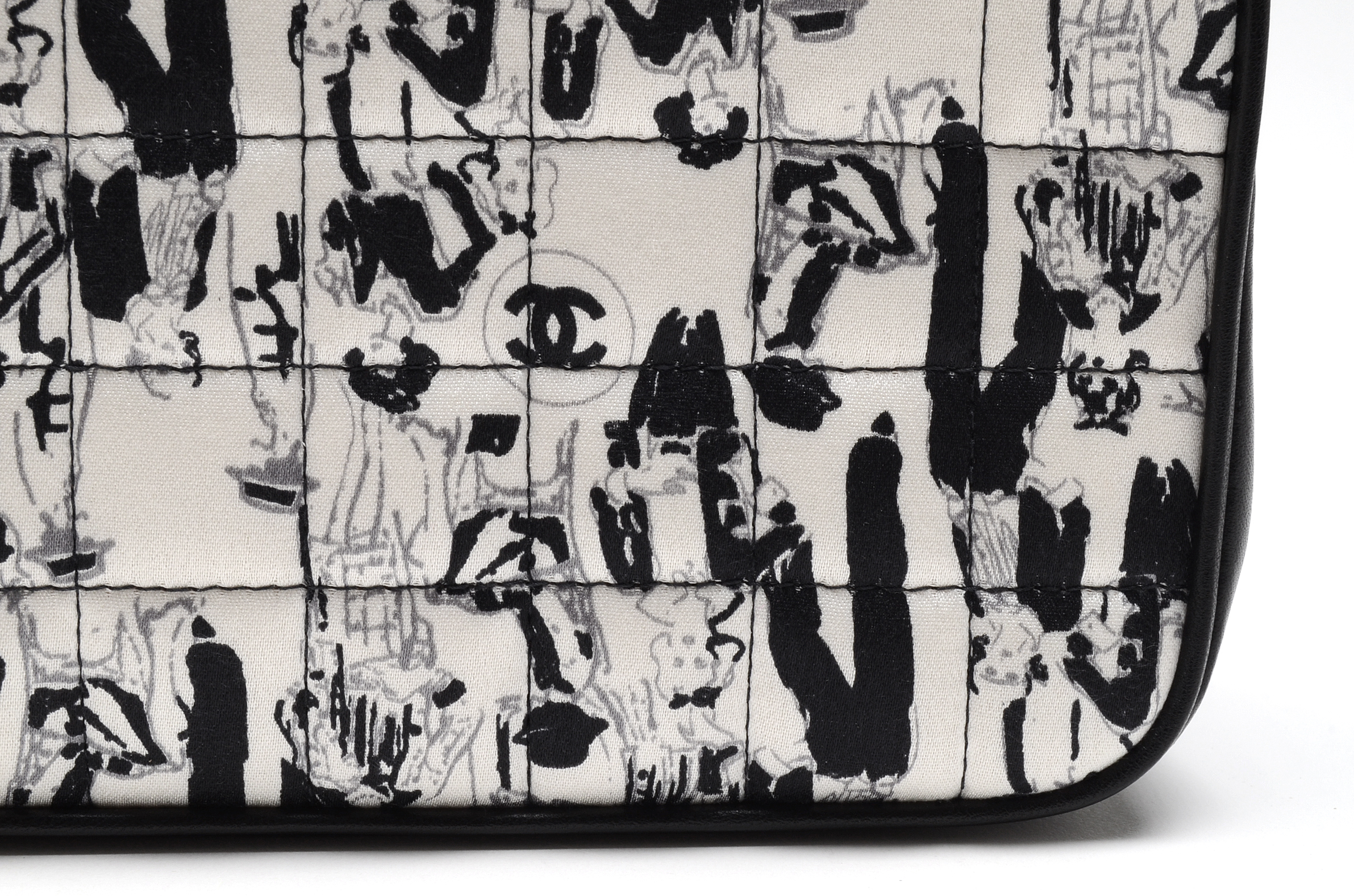 Chanel Black and White Silk Coco Mademoiselle Print Lambskin Leather Flapbag