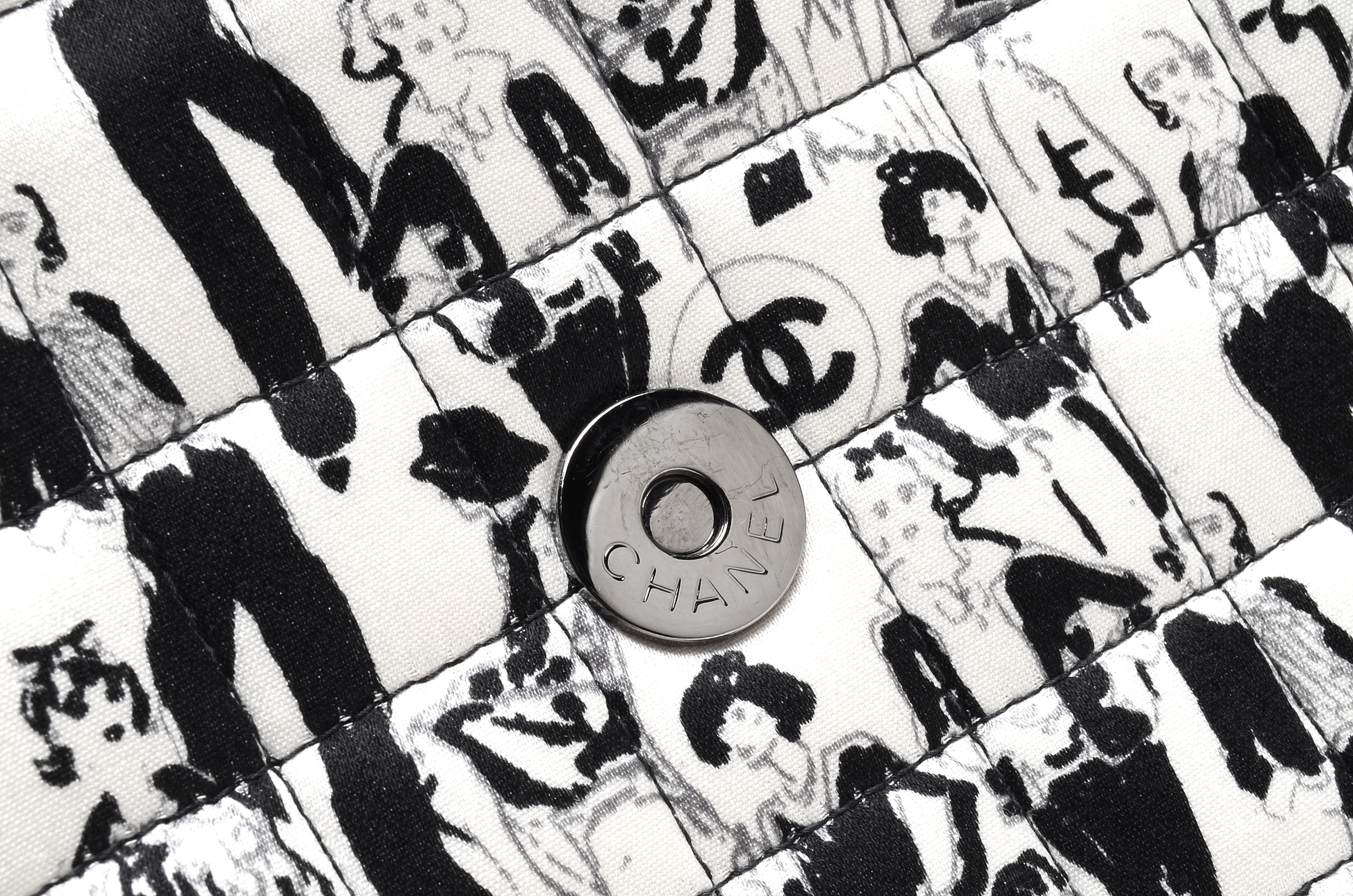 Chanel Black and White Silk Coco Mademoiselle Print Lambskin Leather Flapbag