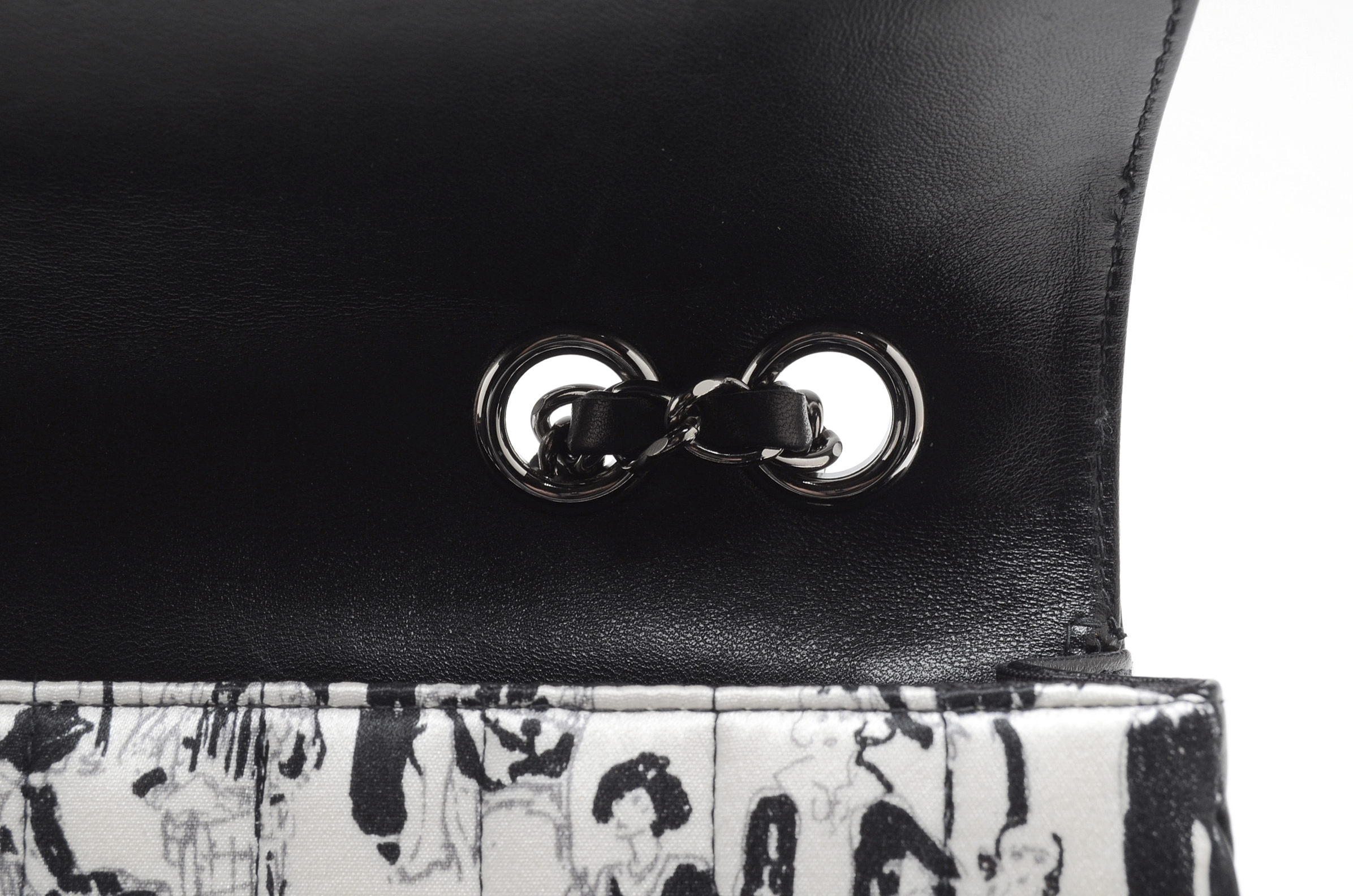 Chanel Black and White Silk Coco Mademoiselle Print Lambskin Leather Flapbag