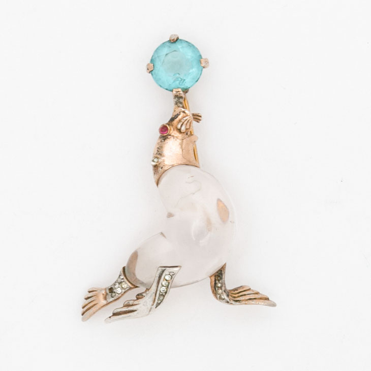 Vintage Trifari Sterling Silver "Jelly Belly" Seal Pin