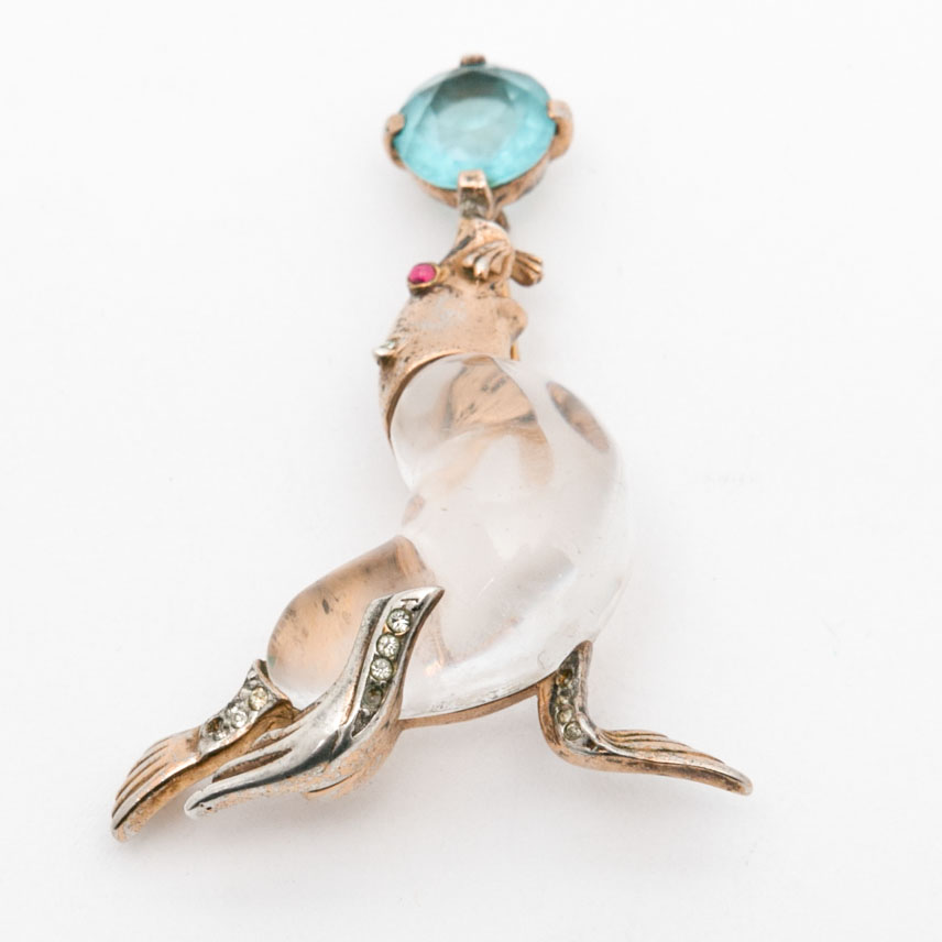 Vintage Trifari Sterling Silver "Jelly Belly" Seal Pin