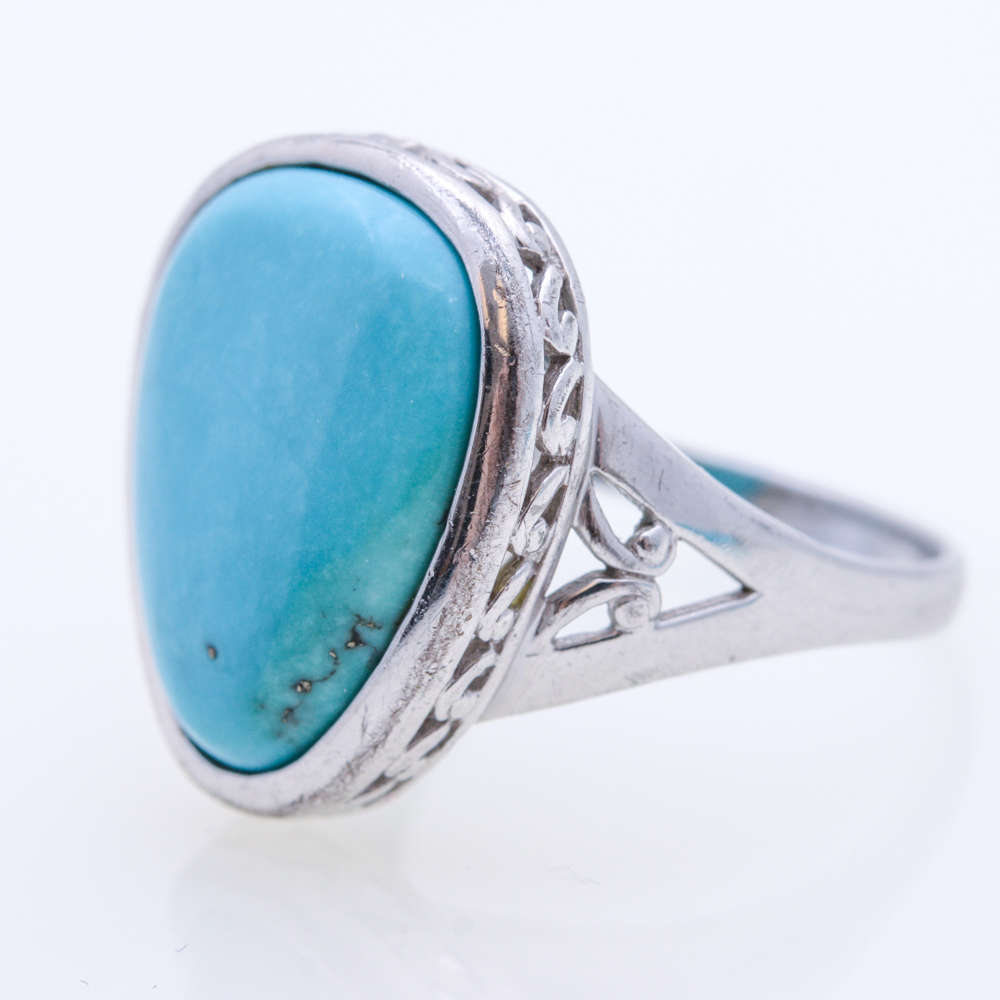 Sterling Silver Synthetic Turquoise and Cubic Zirconia Ring and Earrings