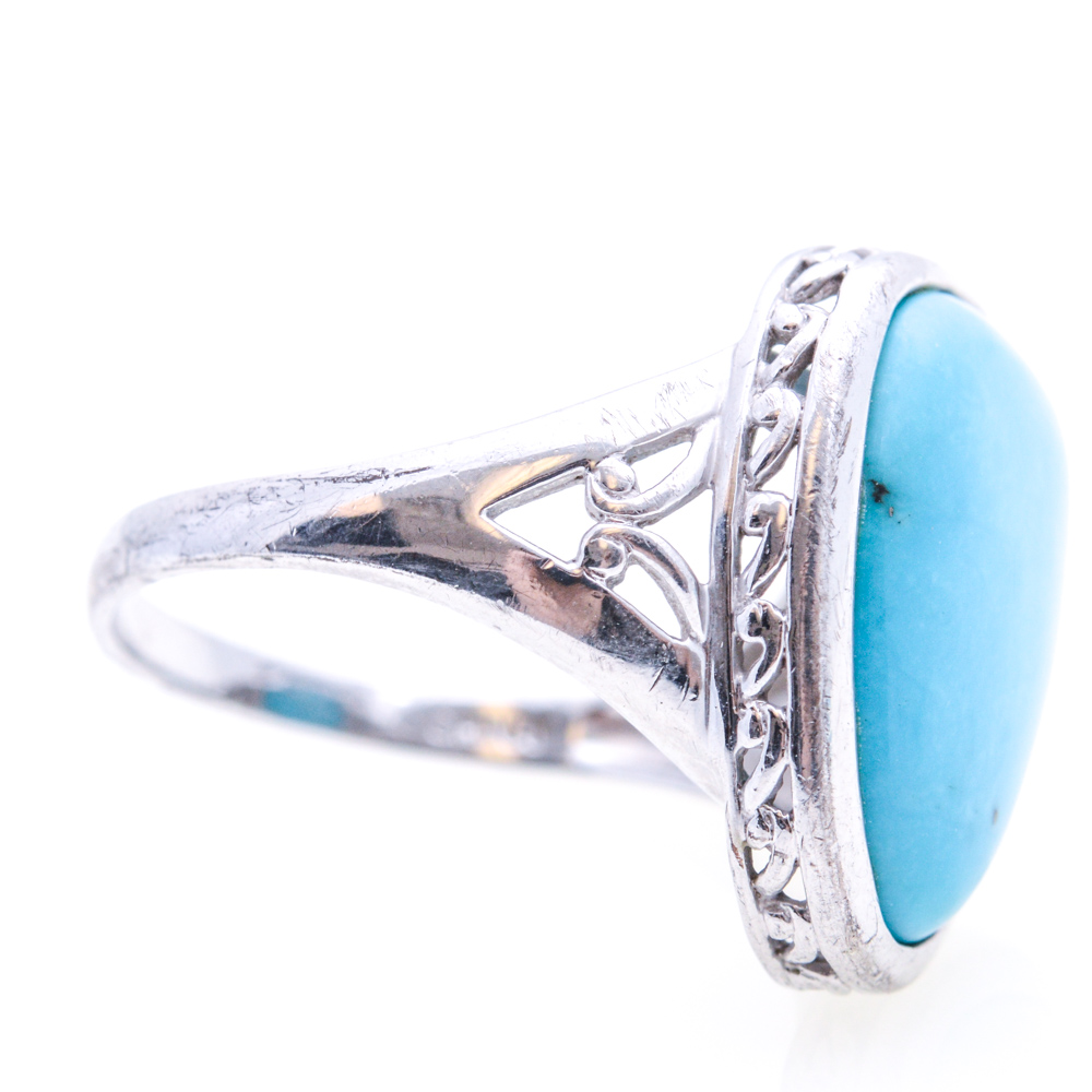 Sterling Silver Synthetic Turquoise and Cubic Zirconia Ring and Earrings