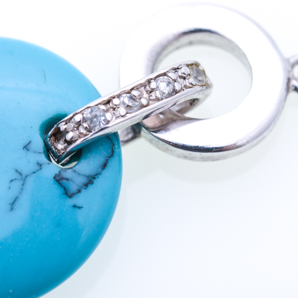 Sterling Silver Synthetic Turquoise and Cubic Zirconia Ring and Earrings