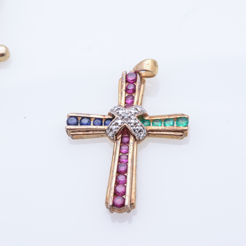 Gold Plated Sterling Silver Cross Charm Bracelet and Pendant