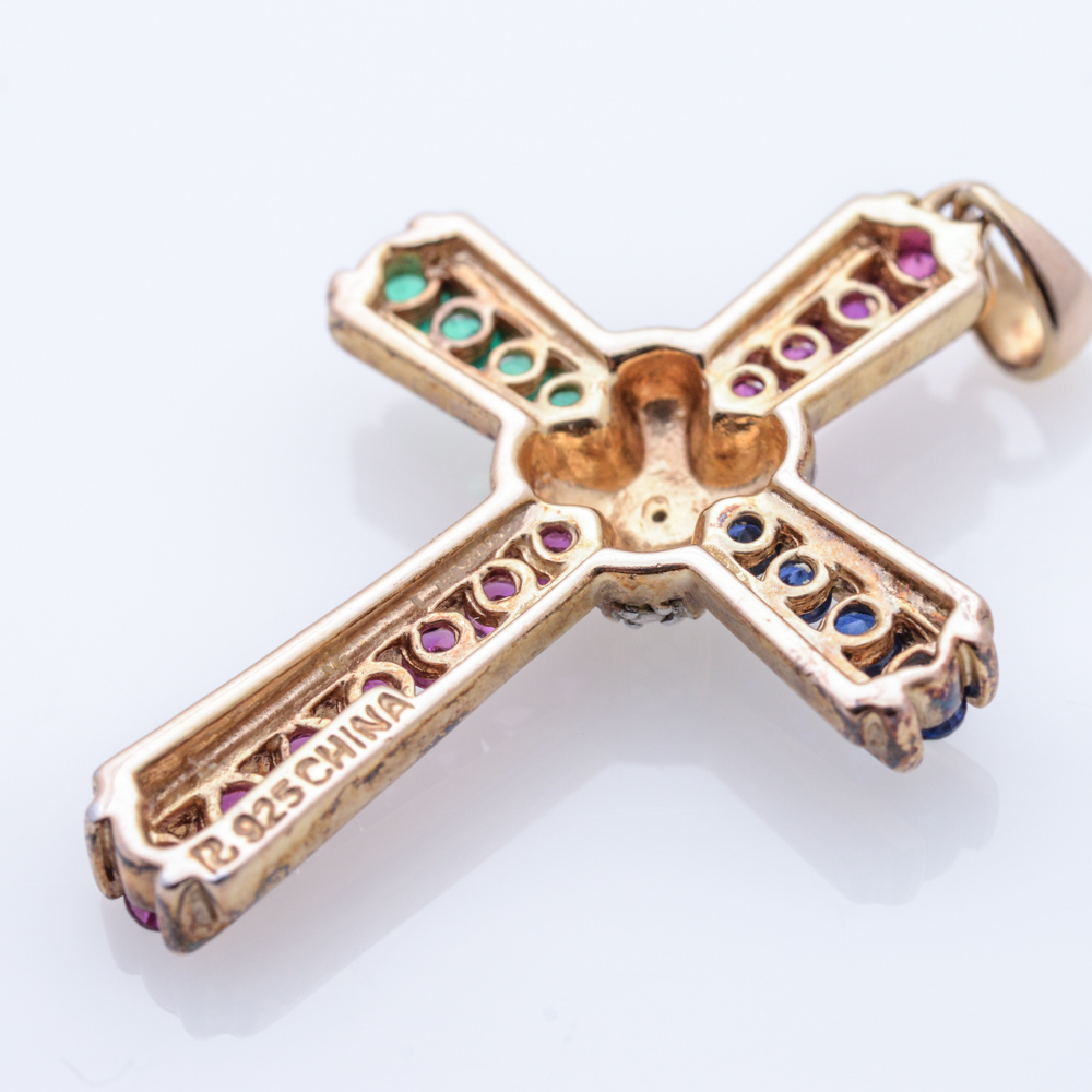 Gold Plated Sterling Silver Cross Charm Bracelet and Pendant