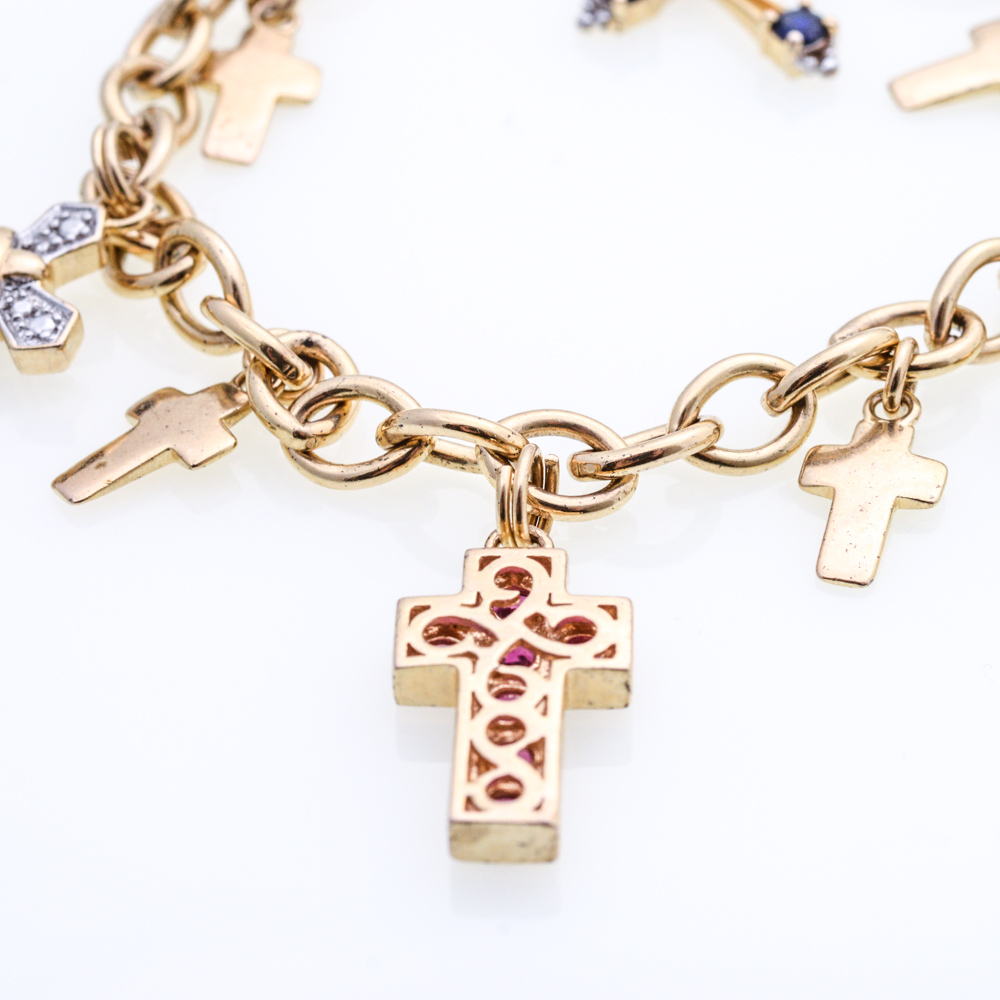 Gold Plated Sterling Silver Cross Charm Bracelet and Pendant