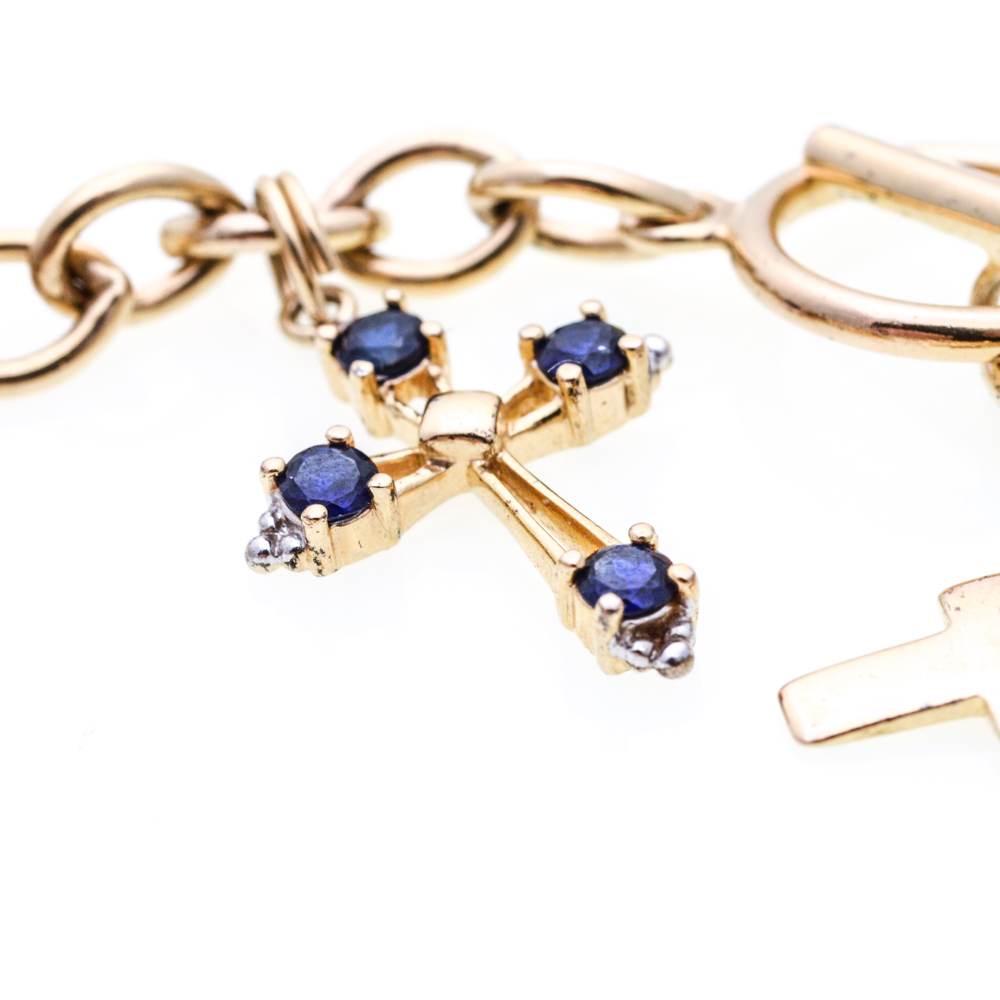 Gold Plated Sterling Silver Cross Charm Bracelet and Pendant