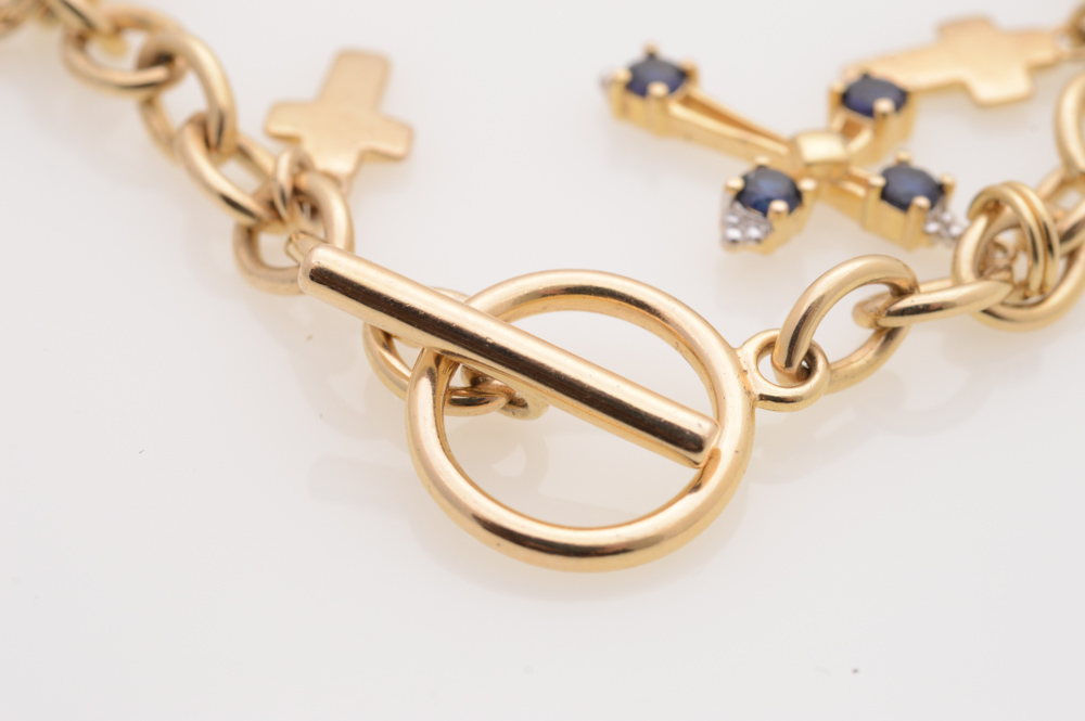 Gold Plated Sterling Silver Cross Charm Bracelet and Pendant