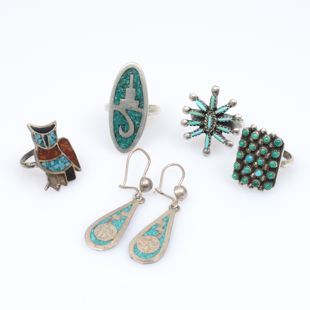 Native American Style Sterling Silver Jewelry with Turquoise