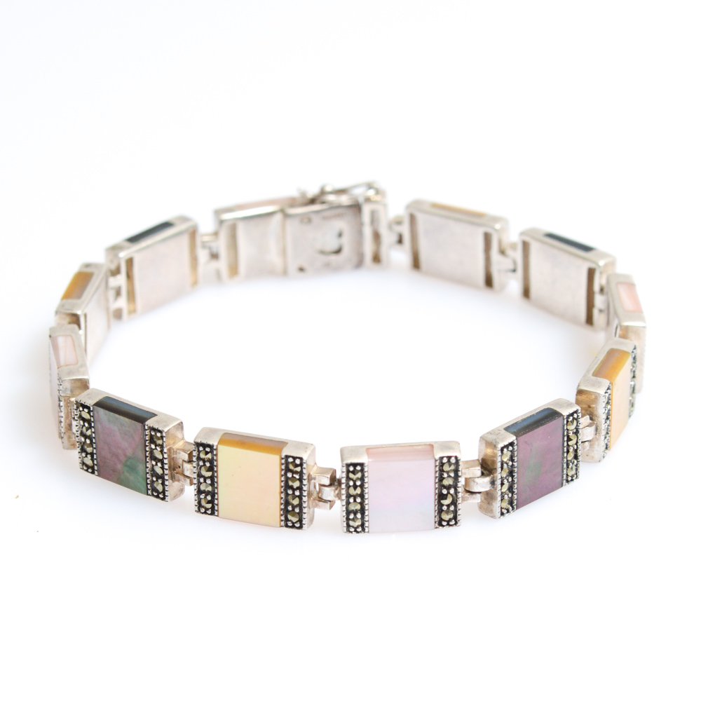 Sterling Silver Bracelet with Mother of Pearl