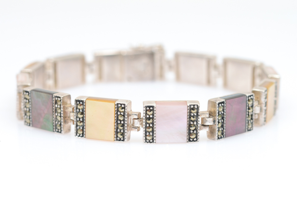 Sterling Silver Bracelet with Mother of Pearl