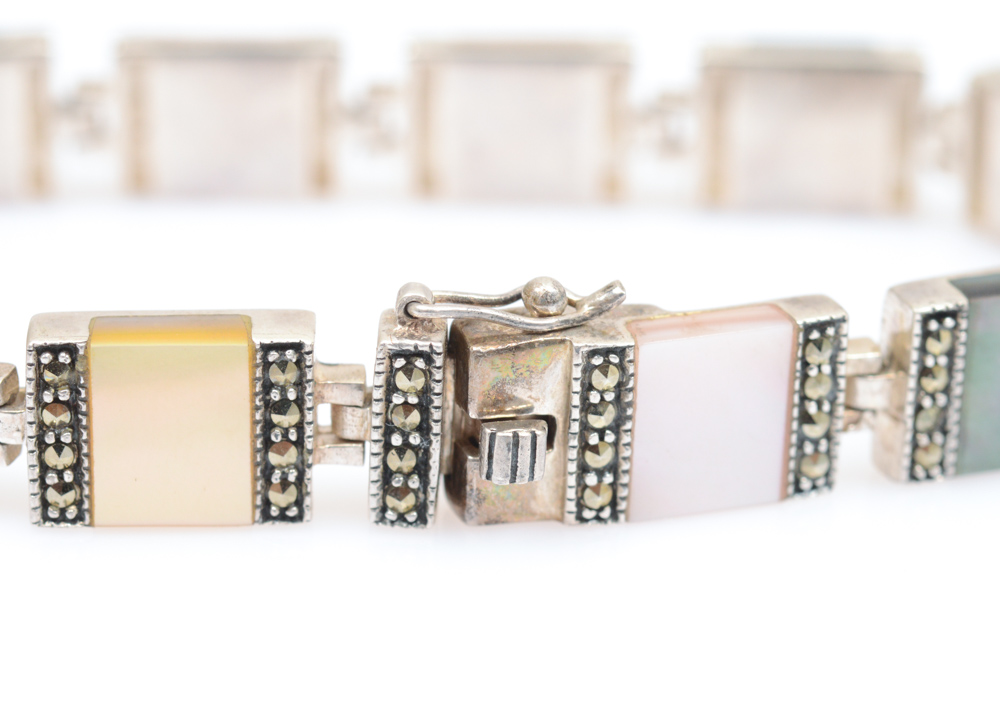 Sterling Silver Bracelet with Mother of Pearl