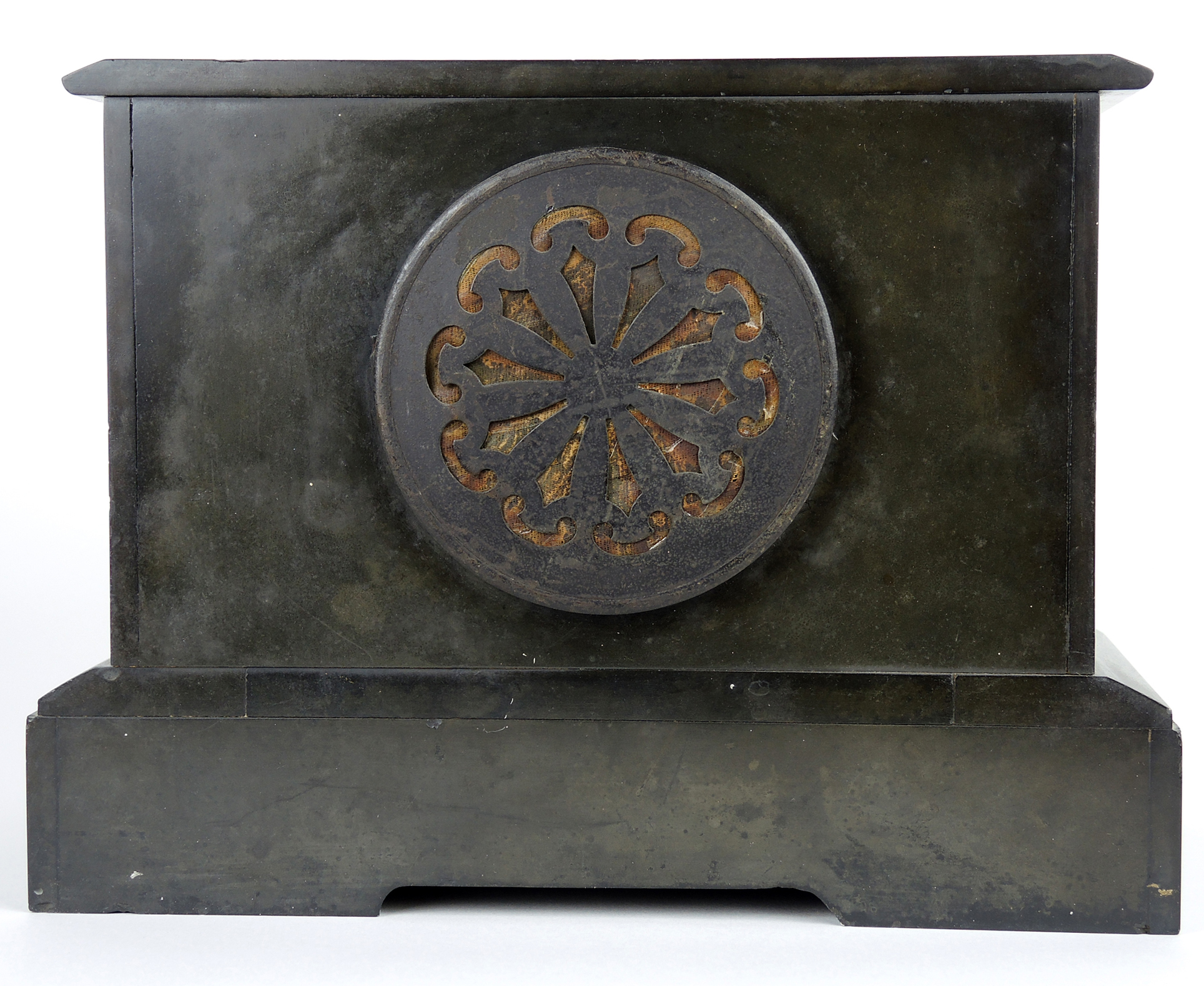 Antique Black Marble Stone Inlay Mantel Clock