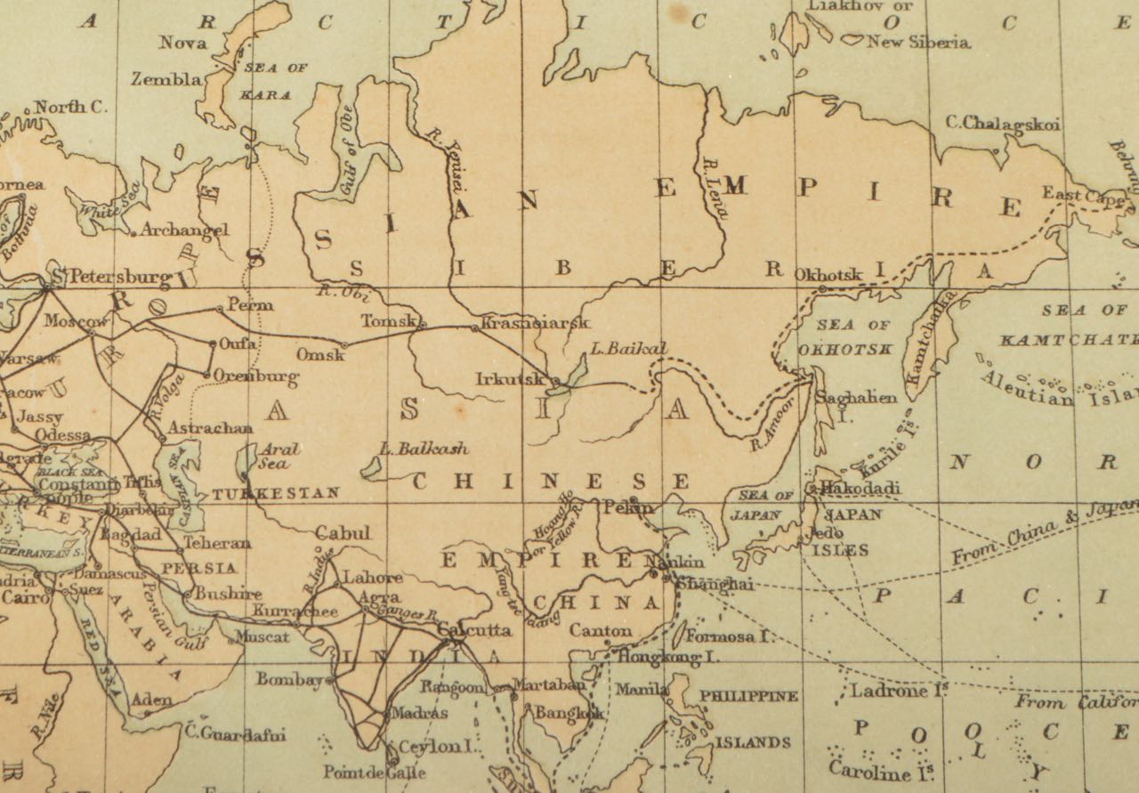 Framed Original 1862 "Routes Between the Grand Division of the World" Map