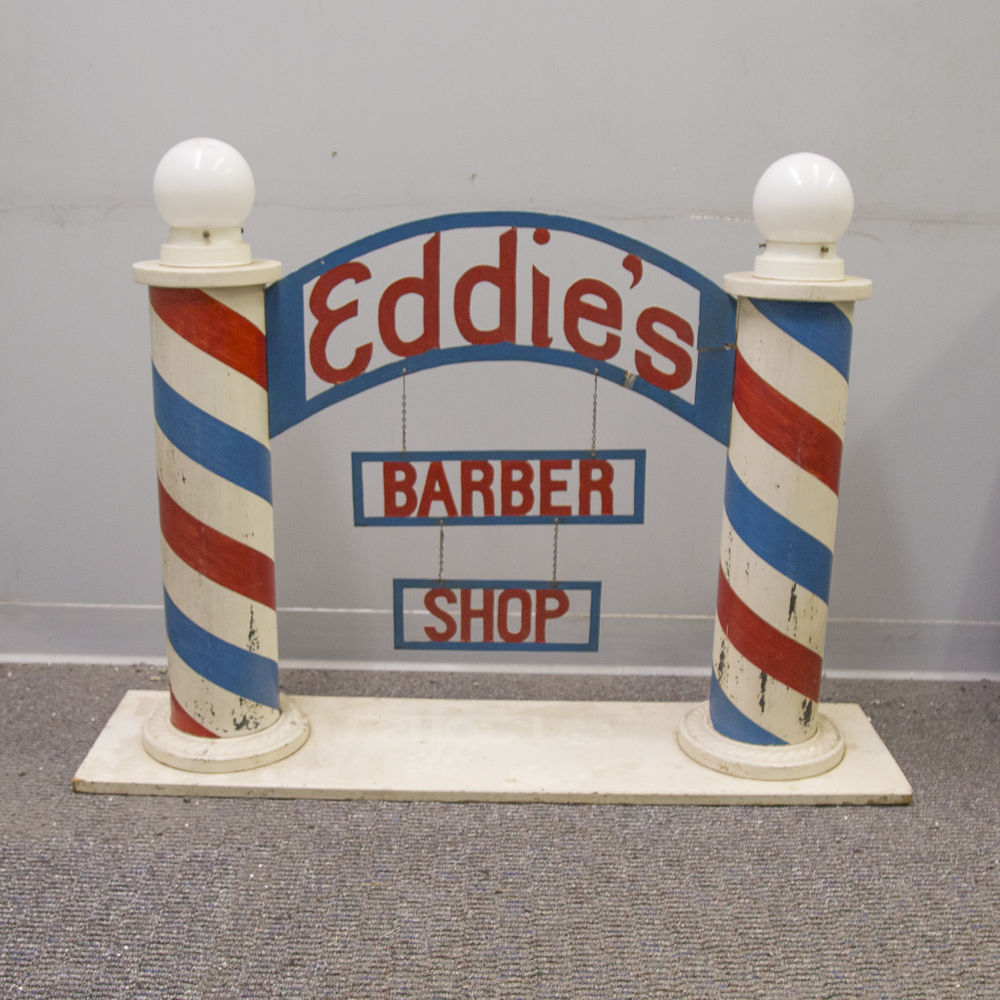 Vintage Handmade Eddie's Barber Shop Window SIgn