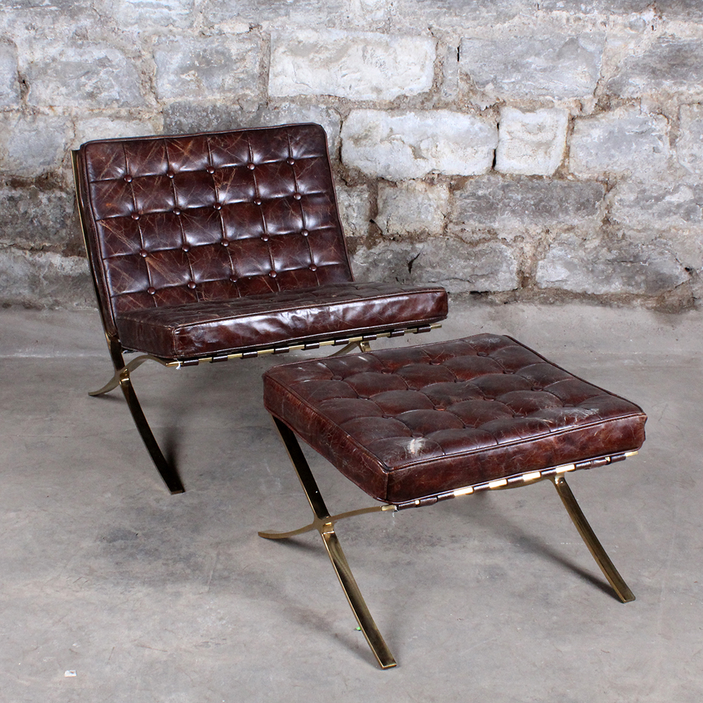 Leather Barcelona Style Chair with Ottoman