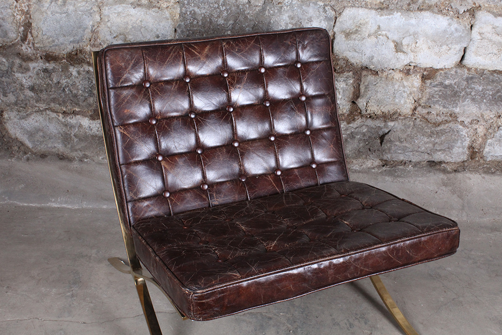 Leather Barcelona Style Chair with Ottoman