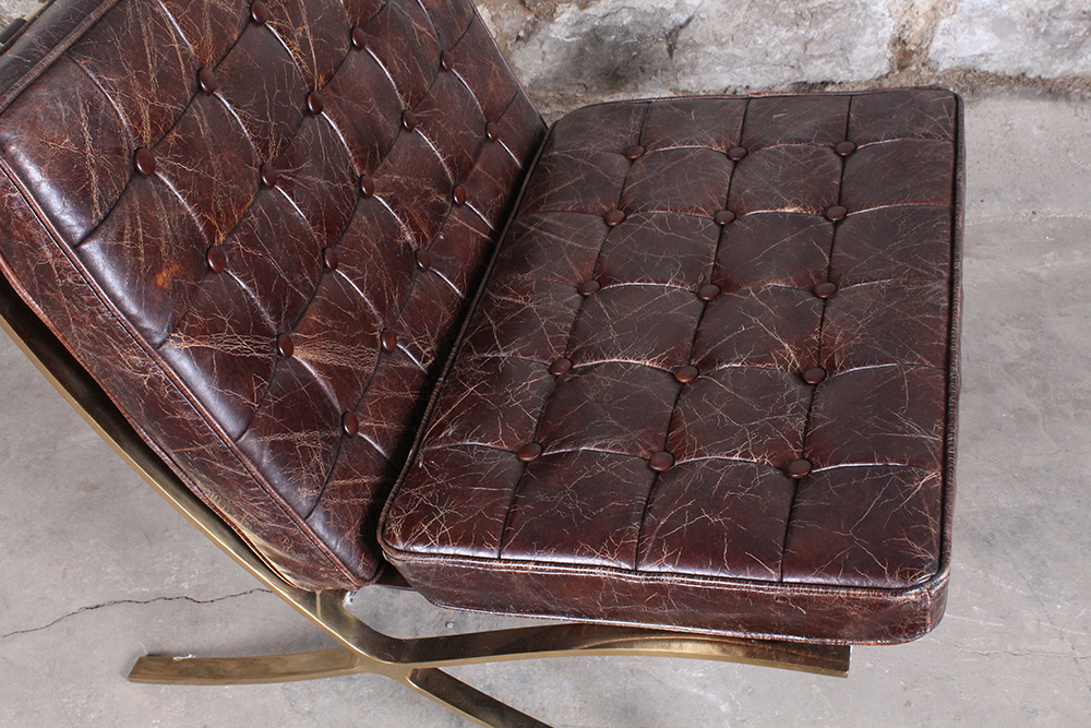 Leather Barcelona Style Chair with Ottoman