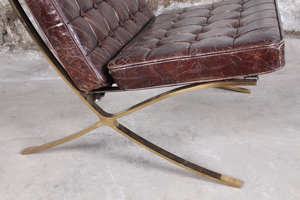 Leather Barcelona Style Chair with Ottoman