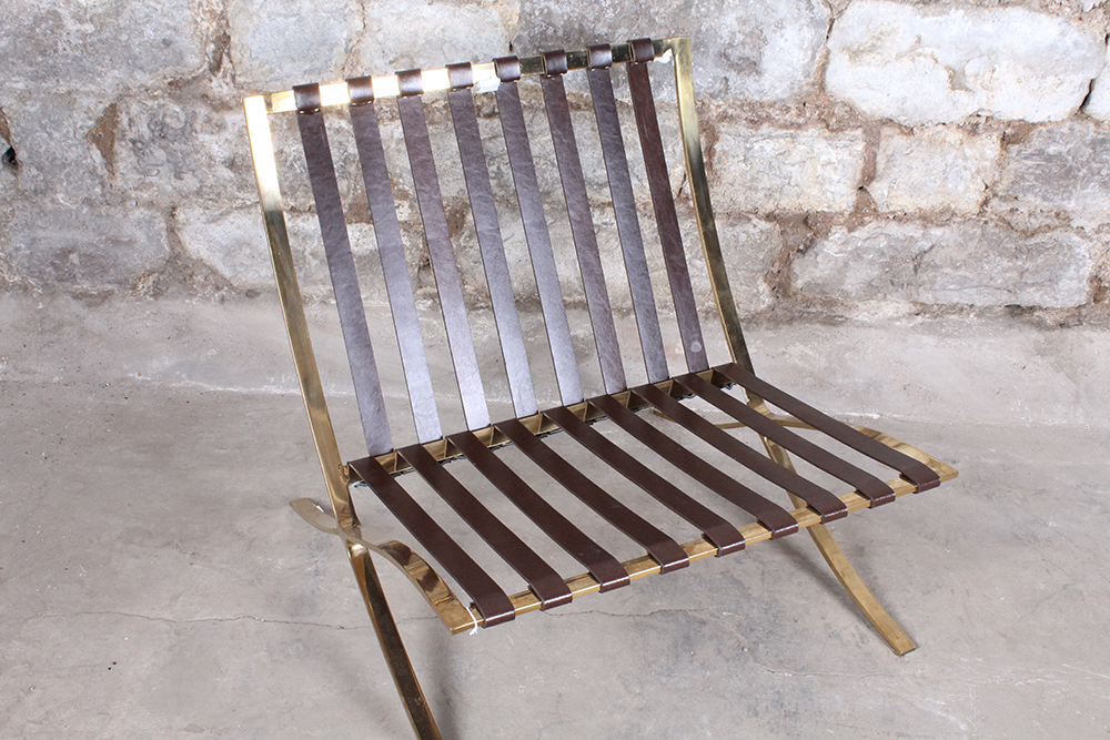 Leather Barcelona Style Chair with Ottoman