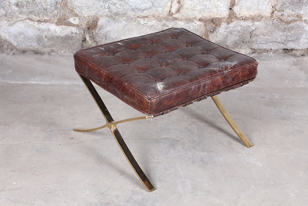 Leather Barcelona Style Chair with Ottoman